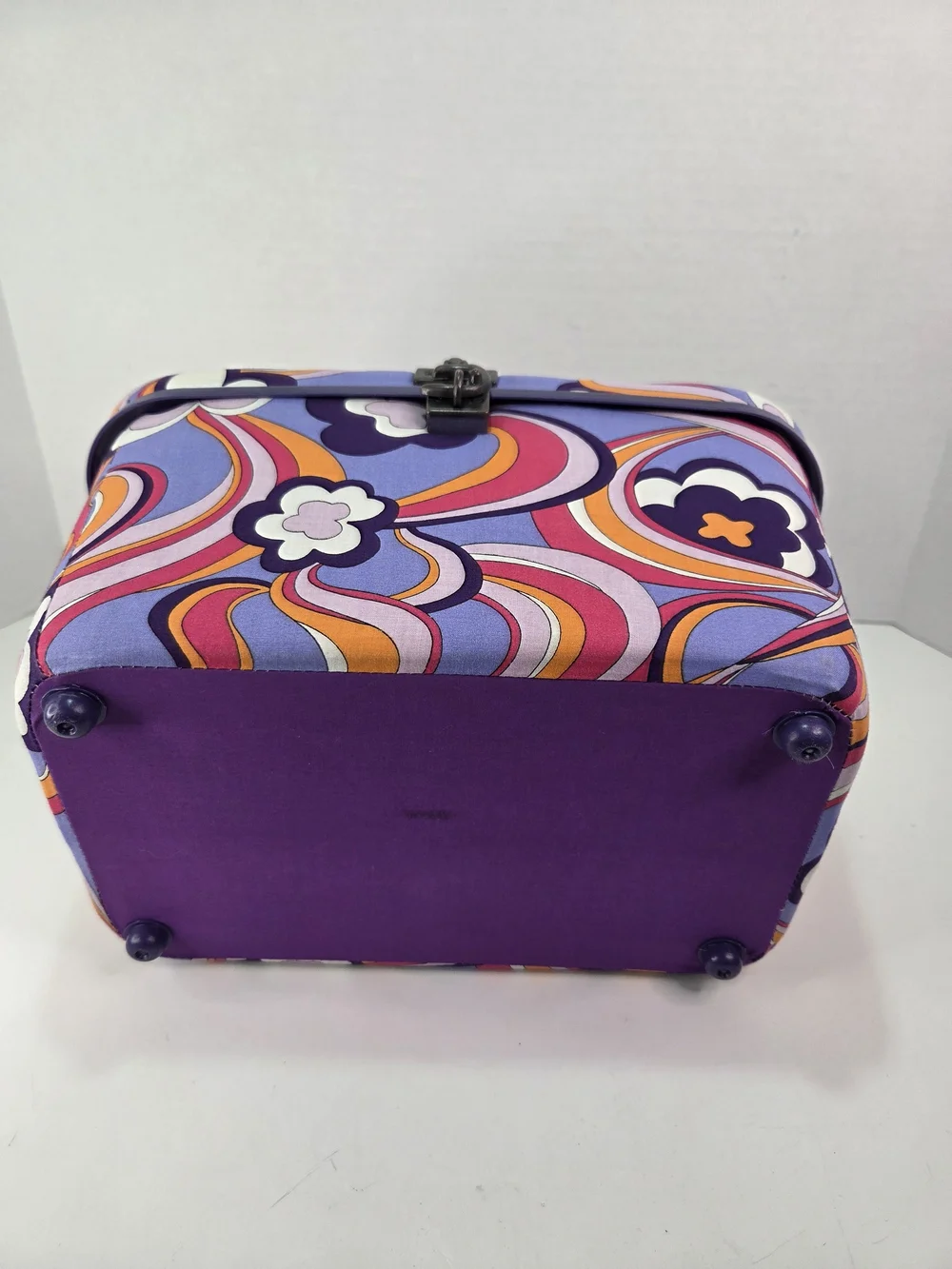 VTG. 1960-70s Peter Max Style Print Sewing Basket Groovy Flower Power Colors